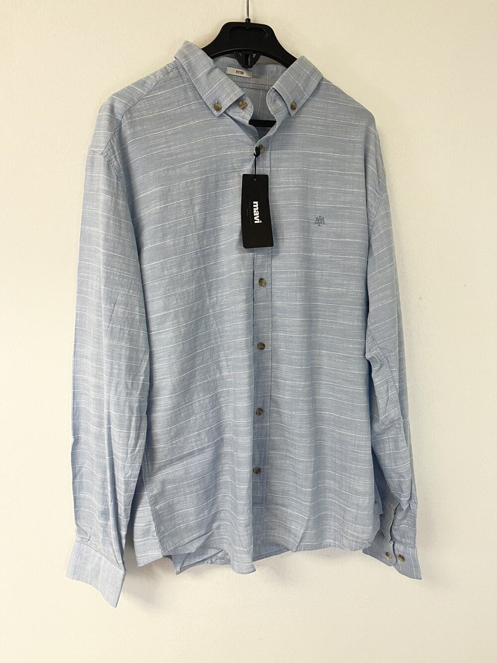 Mavi Shirt Mens Small Button Up Blue Solid Long Sleeve Cotton N209